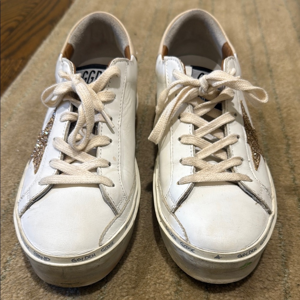 Golden Goose White and Gold Vintage Sneakers